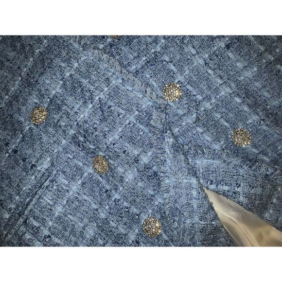 Zara M BLAZER JACKET Tweed Long sky BLUE silver crystallized buttons oversized - Picture 9 of 11